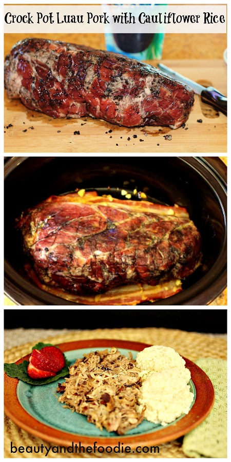 Crock Pot Luau Pork with Bacon and Cauliflower Rice, paleo / beautyandthefoodie.com