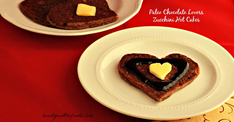 Paleo Chocolate Lovers Zucchini Hotcakes with chocolate maple syrup / beautyandthefoodie.com